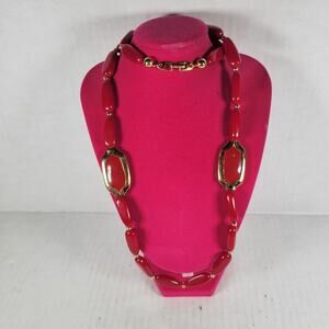 Vintage Napier Red & Gold Oval Feminine Casual Modest Beaded  28" Necklace